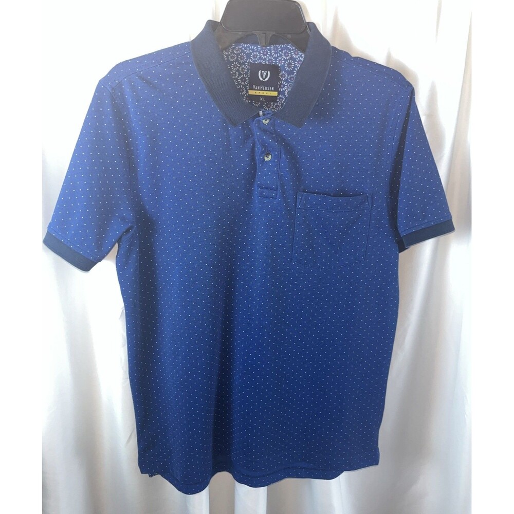 Van Heiden Sport Men’s Blue Polka Dot Polo Shirt Size XL Golf Outdoors
